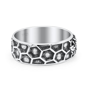 Celtic Honey Bee Comb Design Oxidized Band Ring Solid 925 Sterling Silver Thumb Ring 8mm